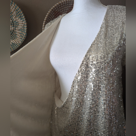 Gimmicks by BKE Sequin Wrap Mini Dress Champagne Ivory XS | Holiday Party Look - Picture 9 of 14
